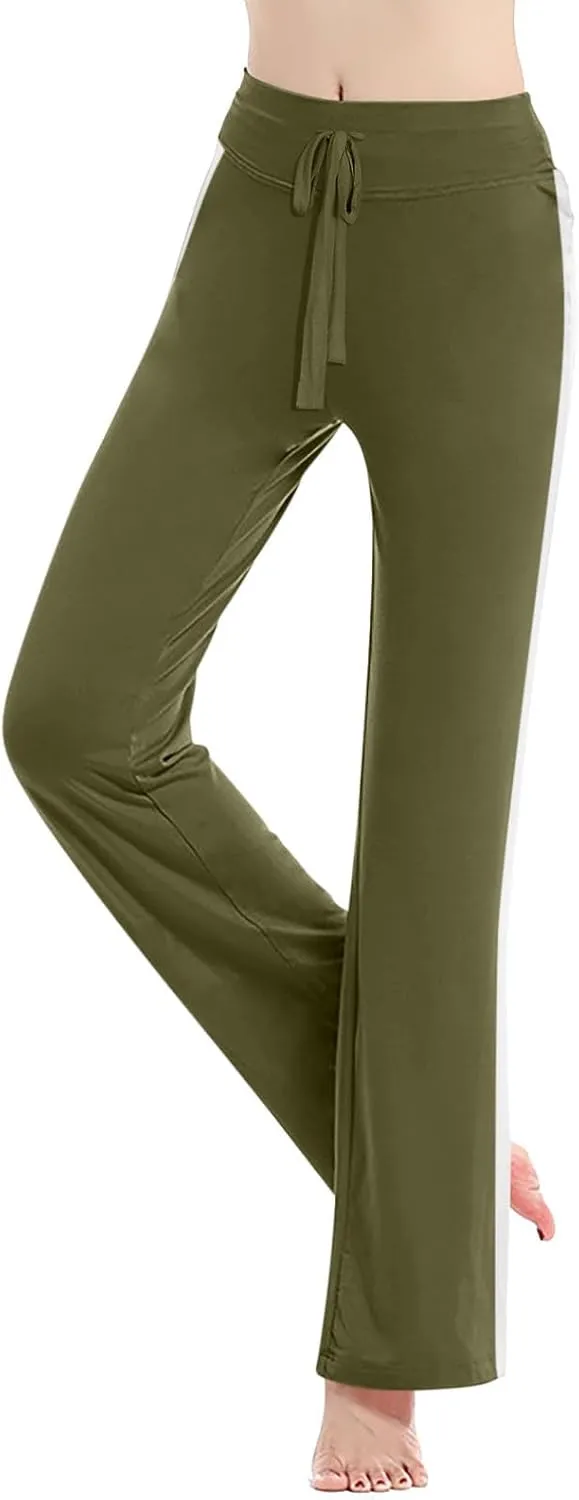 Women Wide Leg Yoga Pants Modal Cotton Soft Lounge Trousers Colorblock Side Striped Sweatpants Workout Leggings