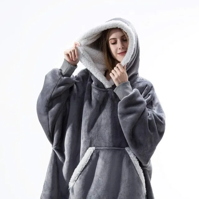 Women Winter Hoodies Fleece Giant TV Blanket With Sleeves