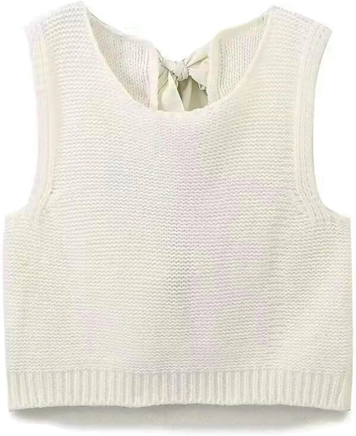 Women Y2k Bow Tie Sweater Vest Top Back Split Sleeveless Crochet Short Sweater Shirt Casual Knit Cardigan Tank Tops