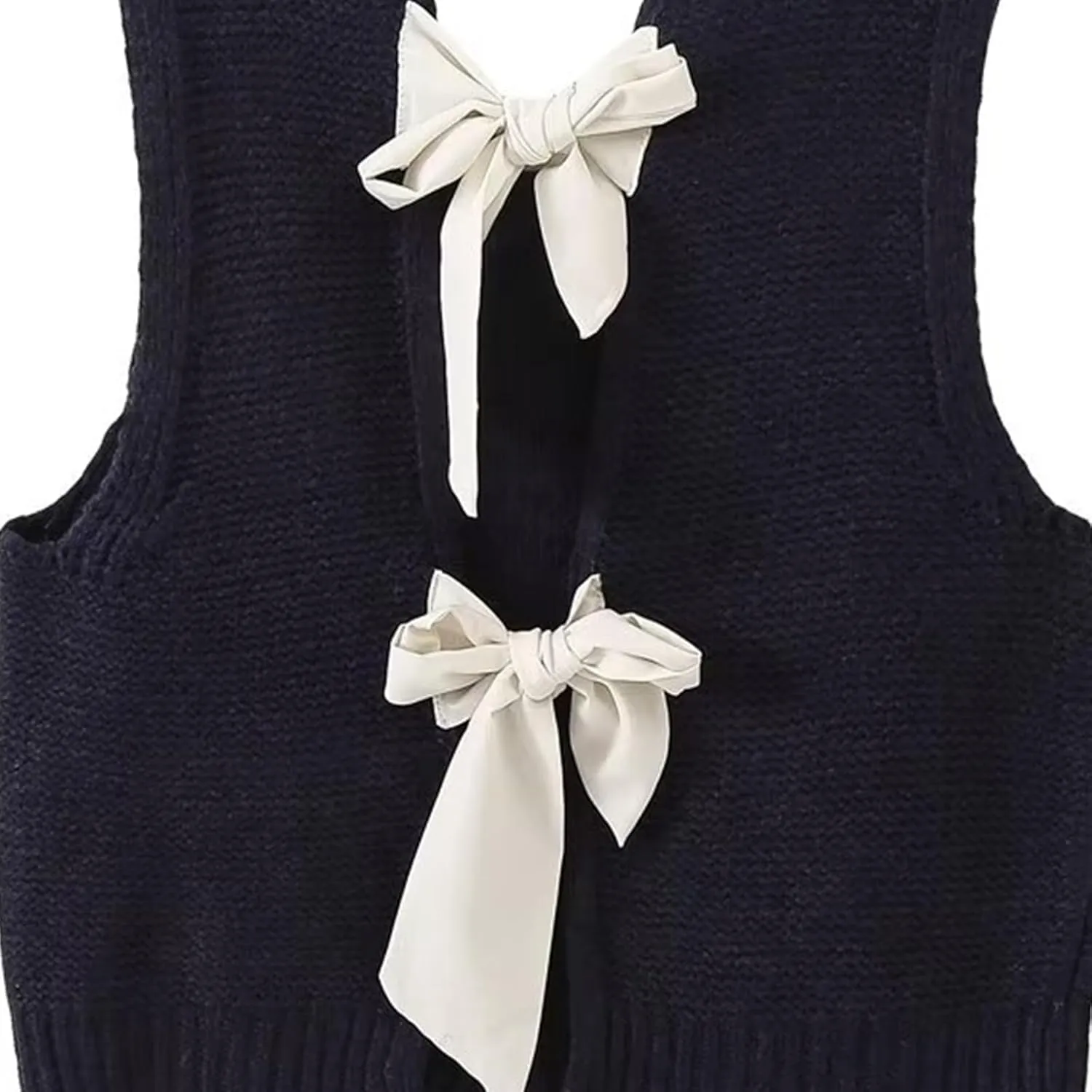Women Y2k Bow Tie Sweater Vest Top Back Split Sleeveless Crochet Short Sweater Shirt Casual Knit Cardigan Tank Tops