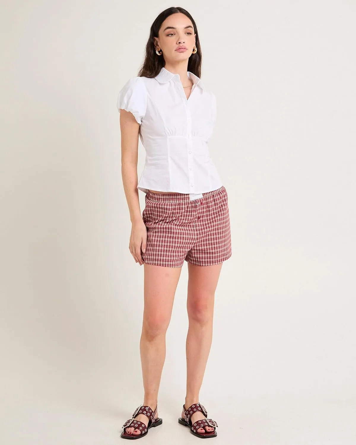 Women Y2k Button Down Shirt Striped Coquette Short Sleeve Lapel V Neck Slim Fitted Blouses Vintage Preppy Crop Top