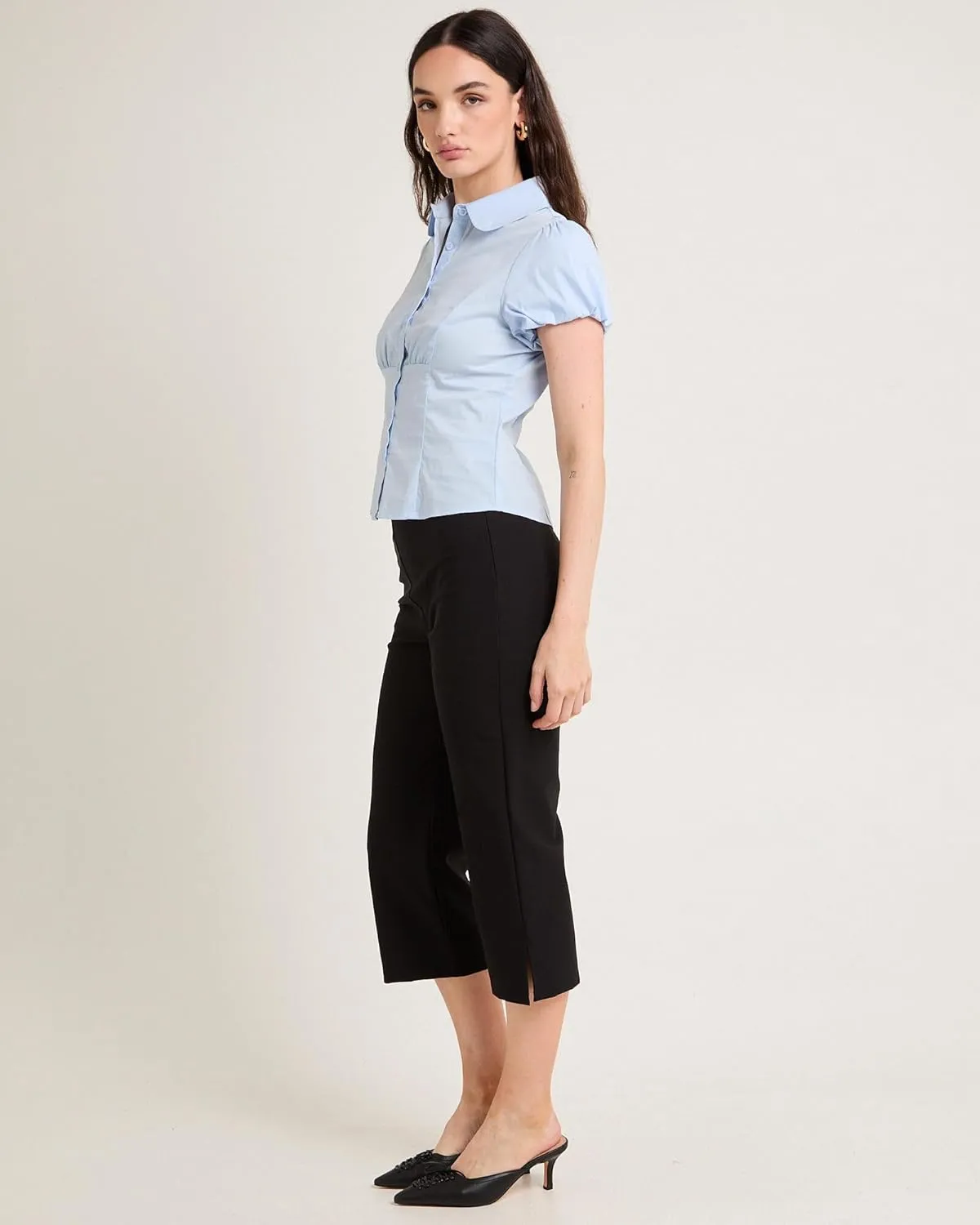 Women Y2k Button Down Shirt Striped Coquette Short Sleeve Lapel V Neck Slim Fitted Blouses Vintage Preppy Crop Top