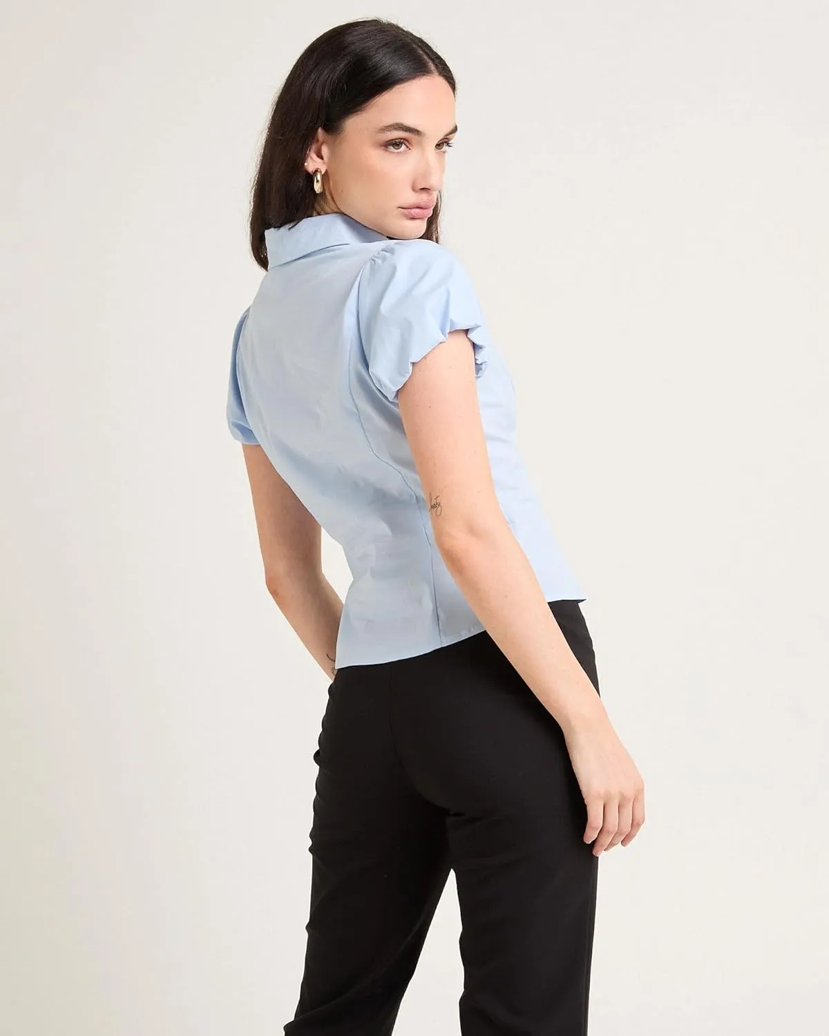 Women Y2k Button Down Shirt Striped Coquette Short Sleeve Lapel V Neck Slim Fitted Blouses Vintage Preppy Crop Top