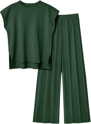 Womens 2 Piece Outfits Knit Sweater Lounge Sets Pullover Tops Wide Legs Pants Matching Lounge Sets for Women Sweater