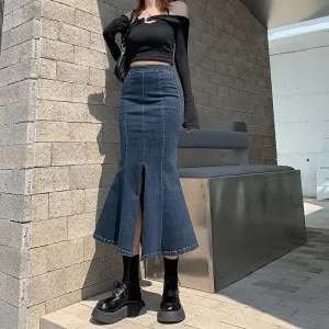 Womens Acubi Aesthetic Midi Denim Skirt