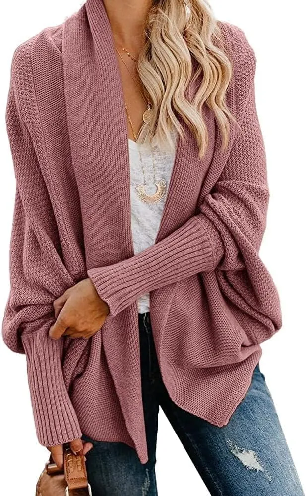 Women's Batwing Cardigan Sweaters Shawl Collor Wrap Sweater Coat Open Front Chunky Knit Oversized Sweater Cardigan