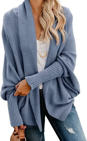 Women's Batwing Cardigan Sweaters Shawl Collor Wrap Sweater Coat Open Front Chunky Knit Oversized Sweater Cardigan