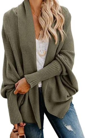 Women's Batwing Cardigan Sweaters Shawl Collor Wrap Sweater Coat Open Front Chunky Knit Oversized Sweater Cardigan