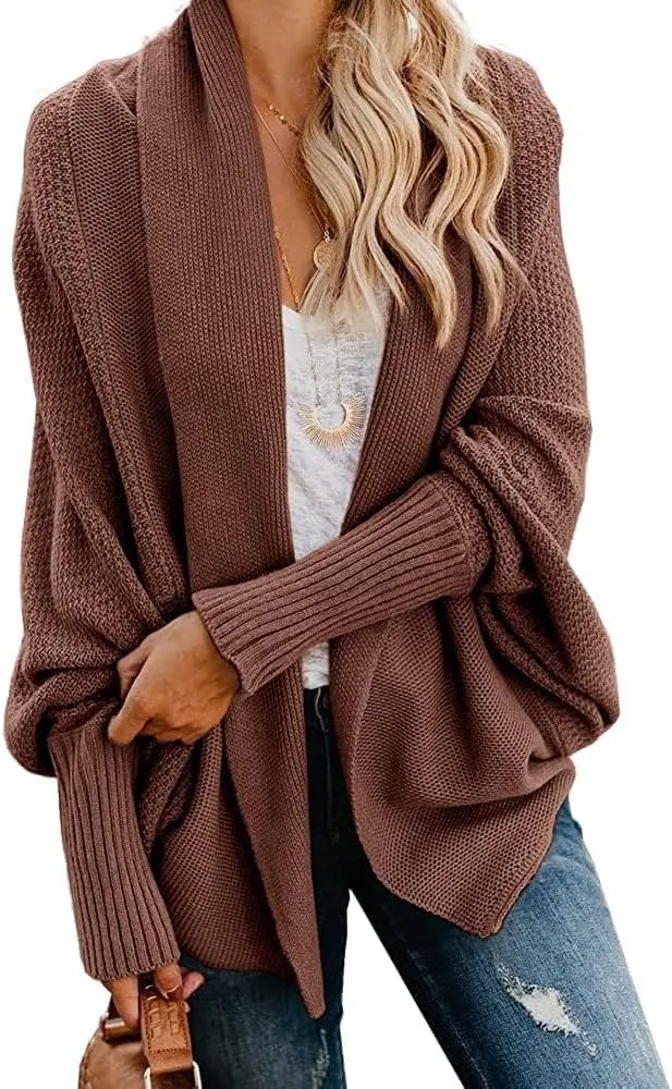 Women's Batwing Cardigan Sweaters Shawl Collor Wrap Sweater Coat Open Front Chunky Knit Oversized Sweater Cardigan