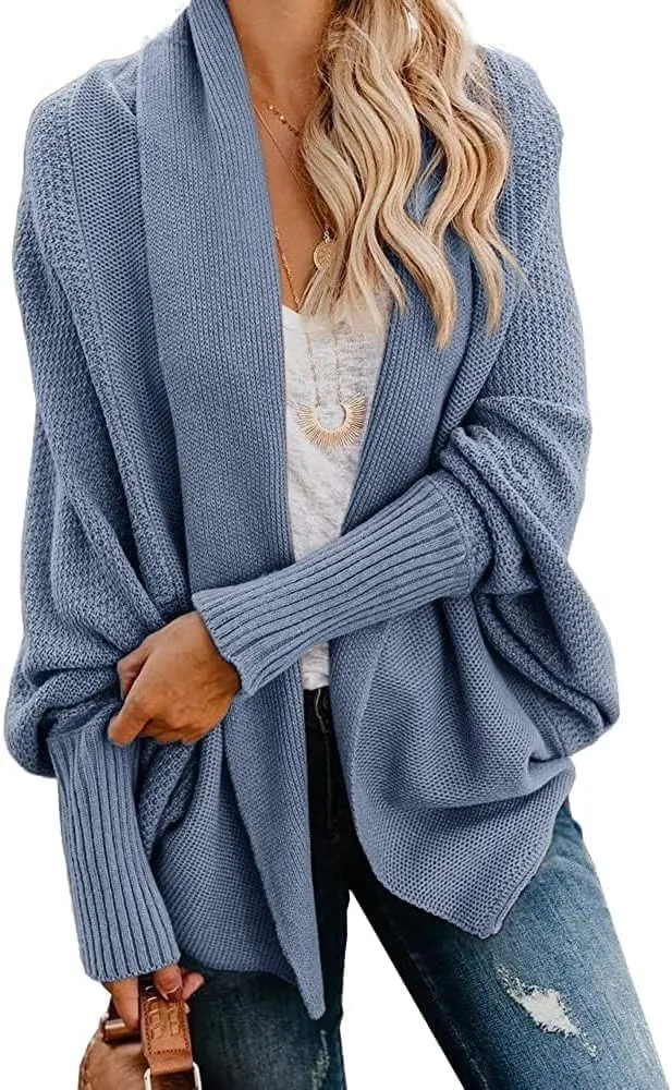Women's Batwing Cardigan Sweaters Shawl Collor Wrap Sweater Coat Open Front Chunky Knit Oversized Sweater Cardigan