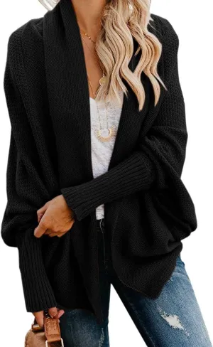 Women's Batwing Cardigan Sweaters Shawl Collor Wrap Sweater Coat Open Front Chunky Knit Oversized Sweater Cardigan