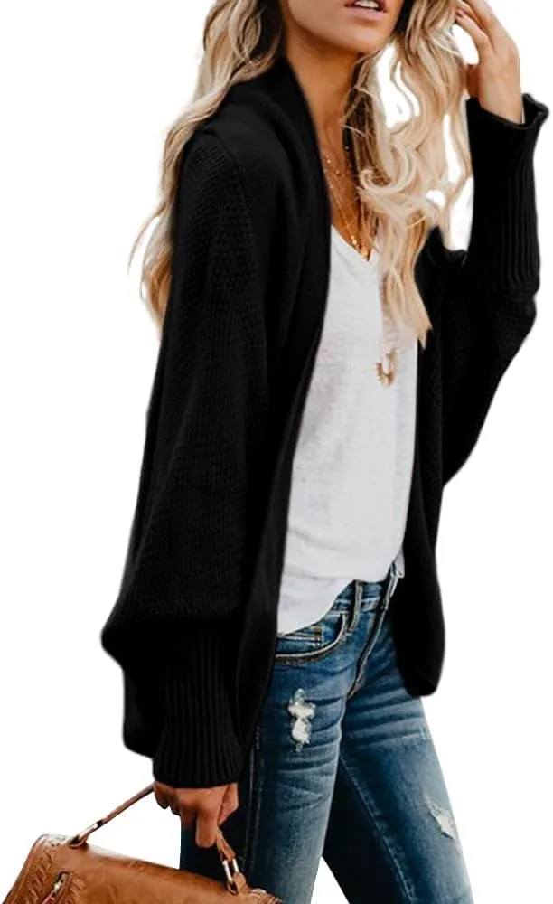 Women's Batwing Cardigan Sweaters Shawl Collor Wrap Sweater Coat Open Front Chunky Knit Oversized Sweater Cardigan