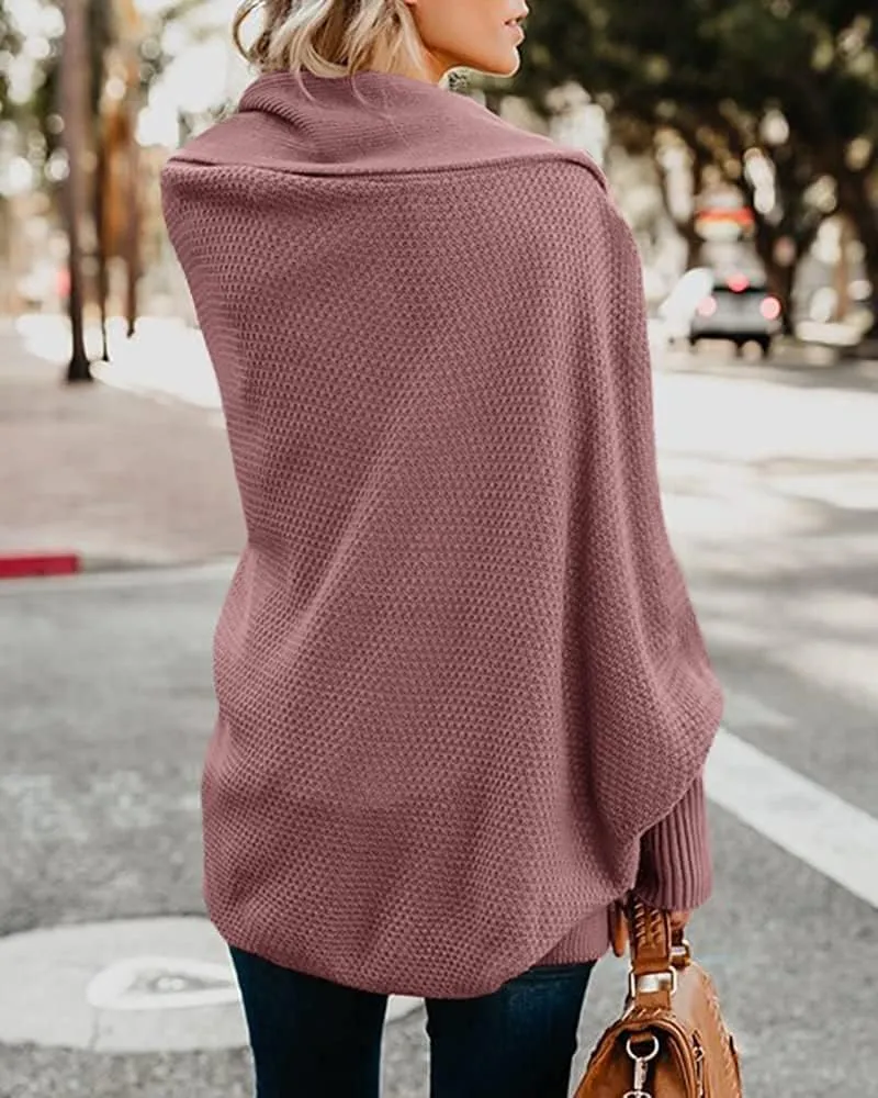 Women's Batwing Cardigan Sweaters Shawl Collor Wrap Sweater Coat Open Front Chunky Knit Oversized Sweater Cardigan
