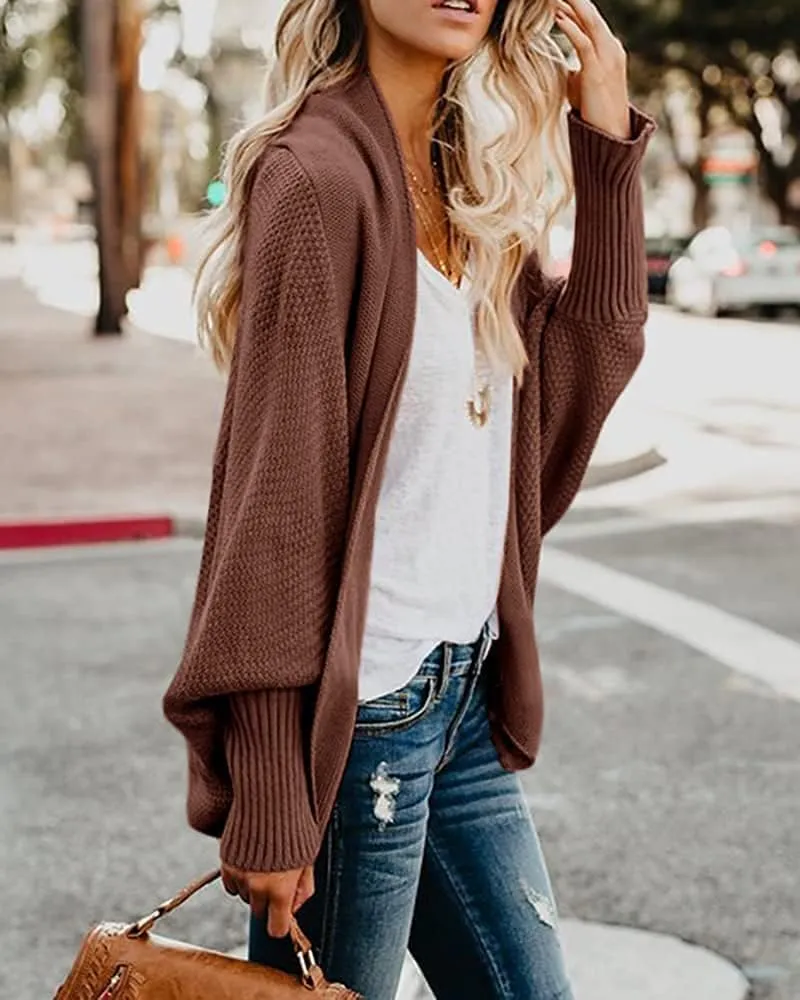 Women's Batwing Cardigan Sweaters Shawl Collor Wrap Sweater Coat Open Front Chunky Knit Oversized Sweater Cardigan