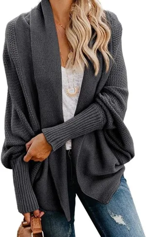 Women's Batwing Cardigan Sweaters Shawl Collor Wrap Sweater Coat Open Front Chunky Knit Oversized Sweater Cardigan