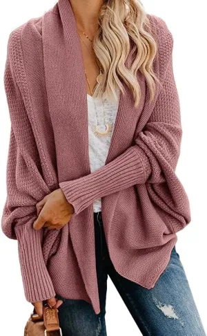 Women's Batwing Cardigan Sweaters Shawl Collor Wrap Sweater Coat Open Front Chunky Knit Oversized Sweater Cardigan