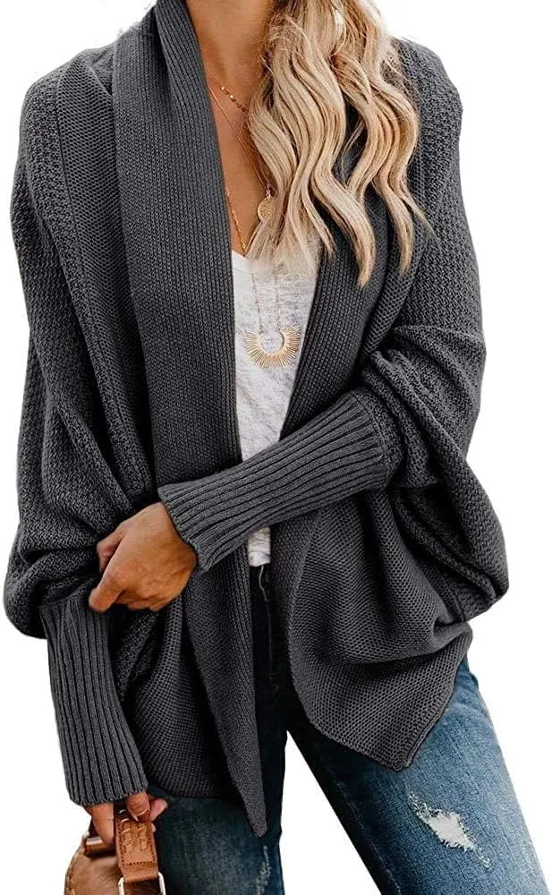 Women's Batwing Cardigan Sweaters Shawl Collor Wrap Sweater Coat Open Front Chunky Knit Oversized Sweater Cardigan