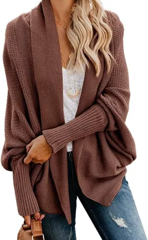Women's Batwing Cardigan Sweaters Shawl Collor Wrap Sweater Coat Open Front Chunky Knit Oversized Sweater Cardigan