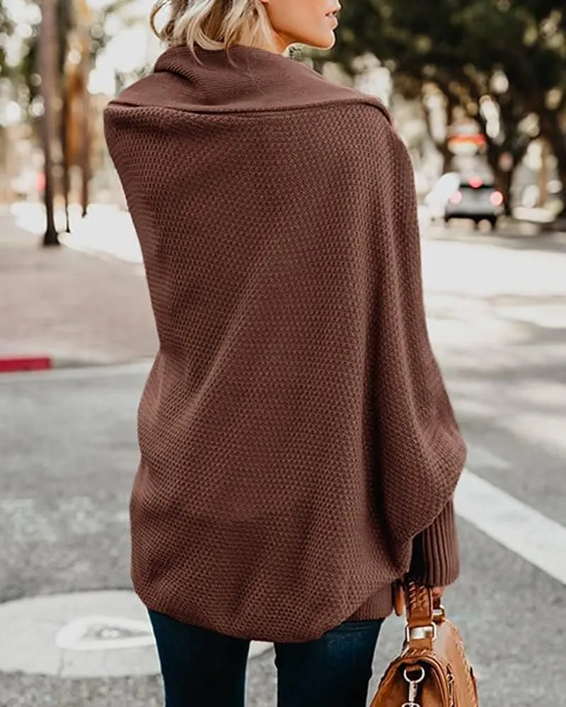 Women's Batwing Cardigan Sweaters Shawl Collor Wrap Sweater Coat Open Front Chunky Knit Oversized Sweater Cardigan