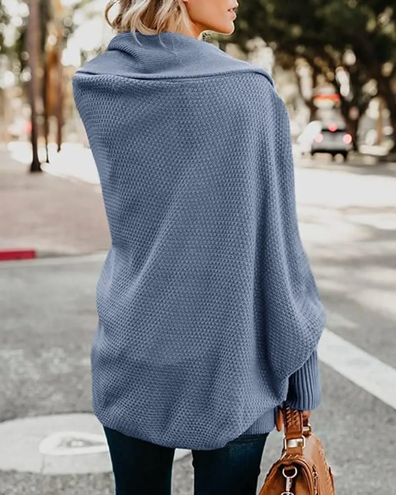 Women's Batwing Cardigan Sweaters Shawl Collor Wrap Sweater Coat Open Front Chunky Knit Oversized Sweater Cardigan