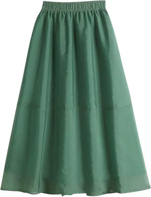 Women's Beach Skorts Summer Solid Color Elastic Waist Dance Skirts Casual Fashion Flowy Ruffle Tiered A Line Skirt