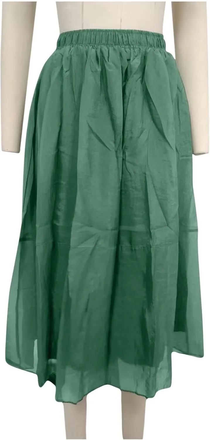 Women's Beach Skorts Summer Solid Color Elastic Waist Dance Skirts Casual Fashion Flowy Ruffle Tiered A Line Skirt