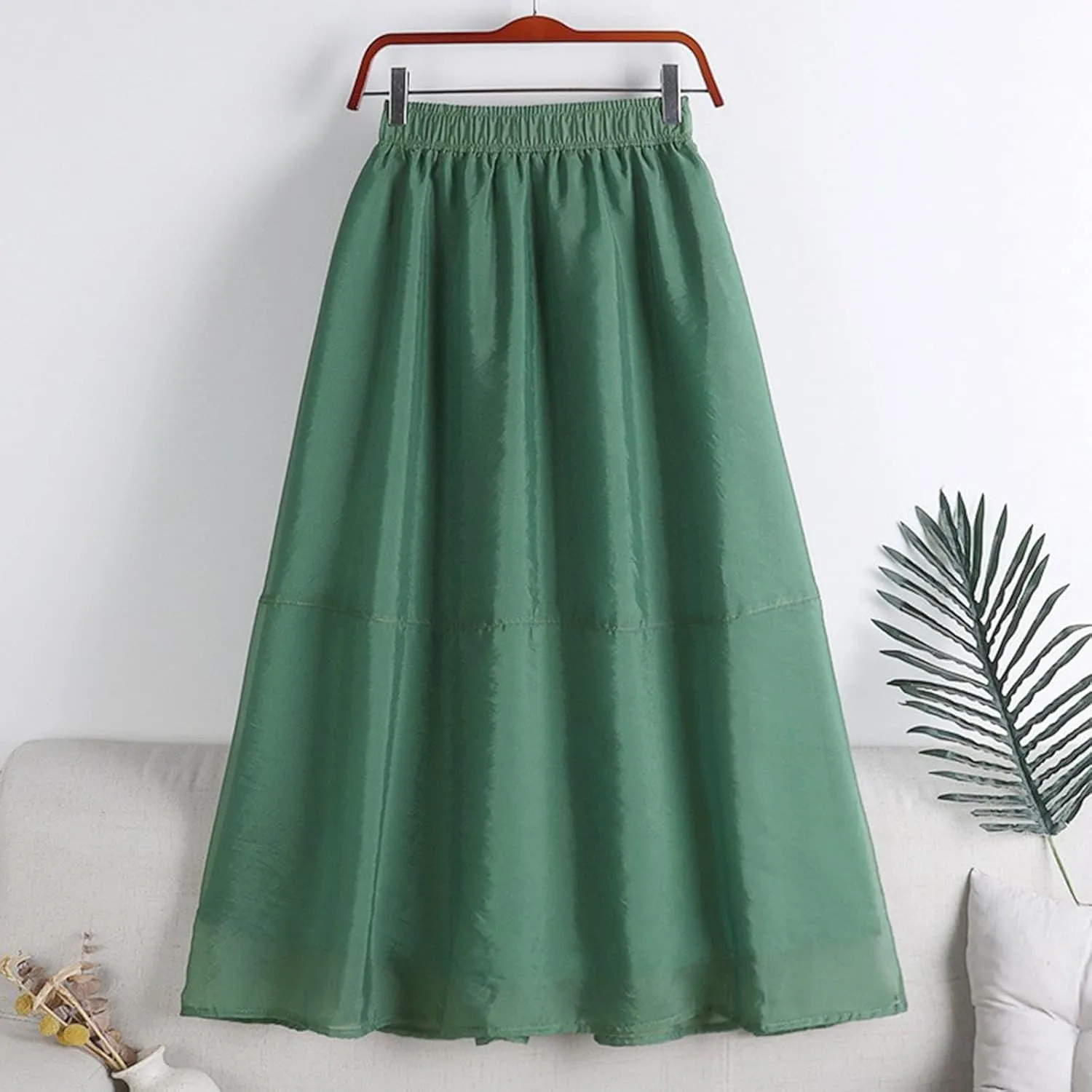 Women's Beach Skorts Summer Solid Color Elastic Waist Dance Skirts Casual Fashion Flowy Ruffle Tiered A Line Skirt