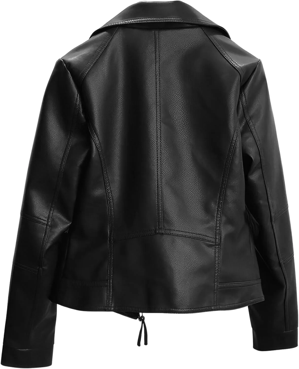 Womens Black Genuine Sheepskin Lapel Collar Moto Biker Casual Classic Streetwear Smooth Asymmetric Leather Jacket