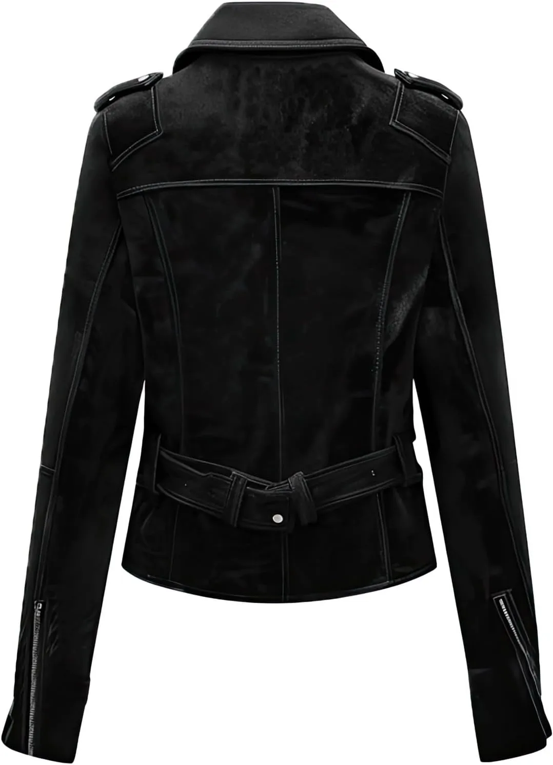 Women's Black Suede Leather Jacket - Asymmetric Zipper, Lapel Collar, Casual Motorbike Outerwear