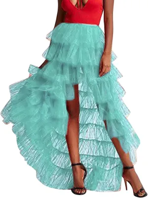 Women's Bodycon Mini Woman's Cake High Waist Skirt Pleated Skirt Bubble Skirt Long High Low Ruffles Party Tulle