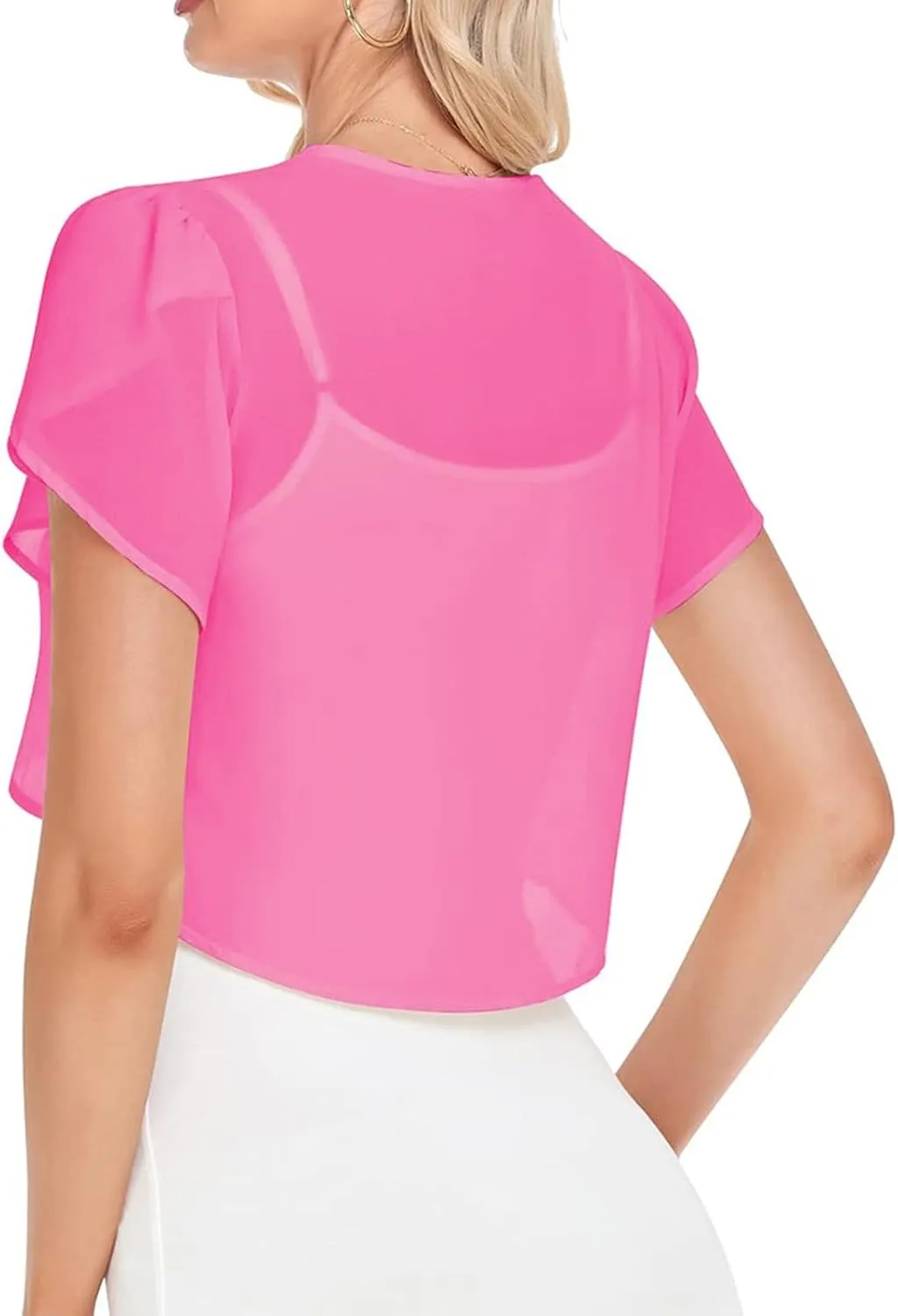 Womens Bolero Shrugs for Summer Dress Puff Short Sleeve Cropped Open Front Sheer Shawl Lightweight Chiffon Cardigans