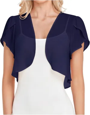 Womens Bolero Shrugs for Summer Dress Puff Short Sleeve Cropped Open Front Sheer Shawl Lightweight Chiffon Cardigans