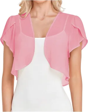 Womens Bolero Shrugs for Summer Dress Puff Short Sleeve Cropped Open Front Sheer Shawl Lightweight Chiffon Cardigans