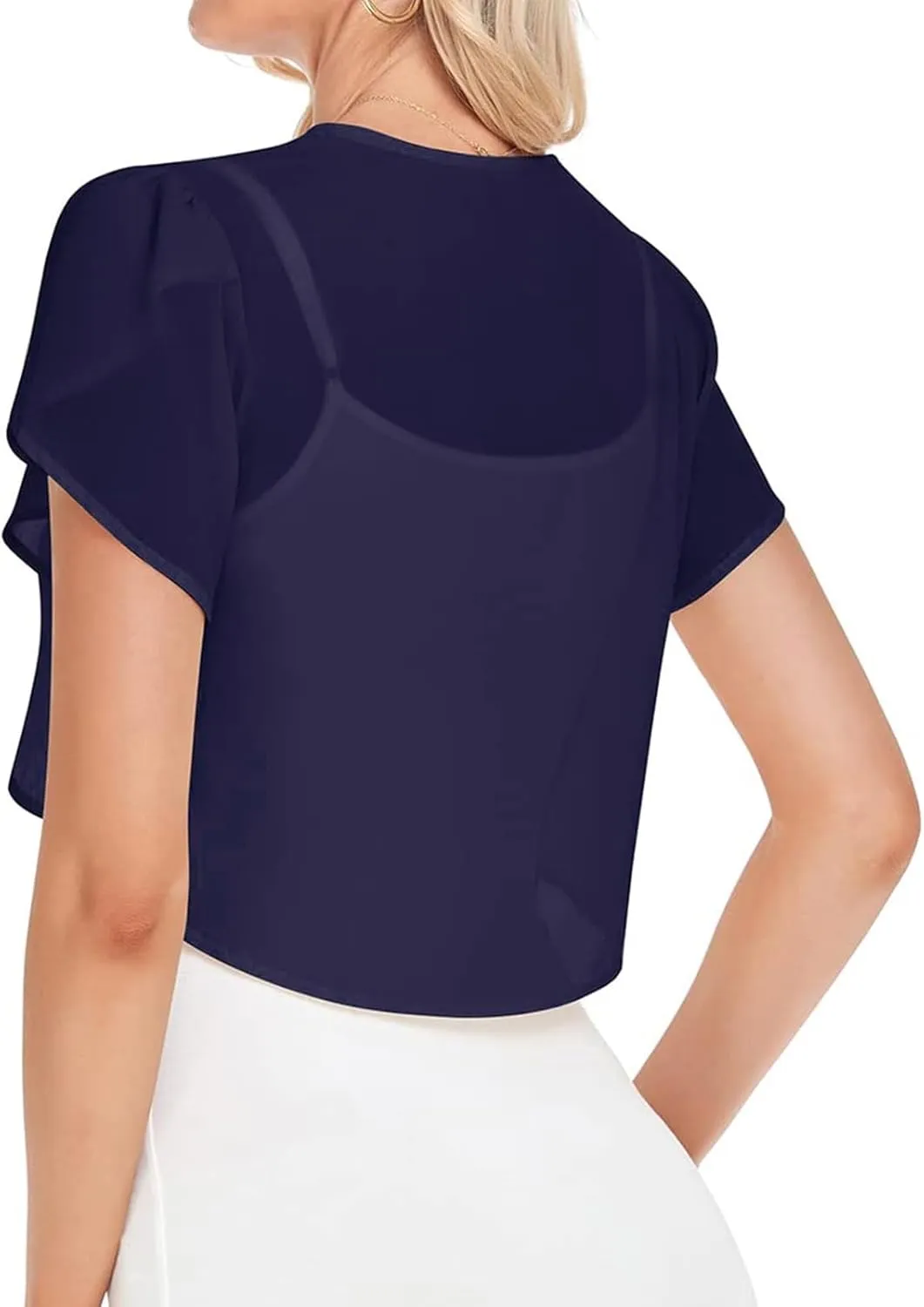 Womens Bolero Shrugs for Summer Dress Puff Short Sleeve Cropped Open Front Sheer Shawl Lightweight Chiffon Cardigans