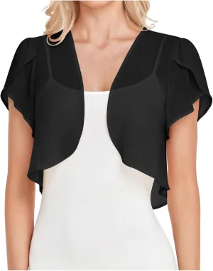 Womens Bolero Shrugs for Summer Dress Puff Short Sleeve Cropped Open Front Sheer Shawl Lightweight Chiffon Cardigans