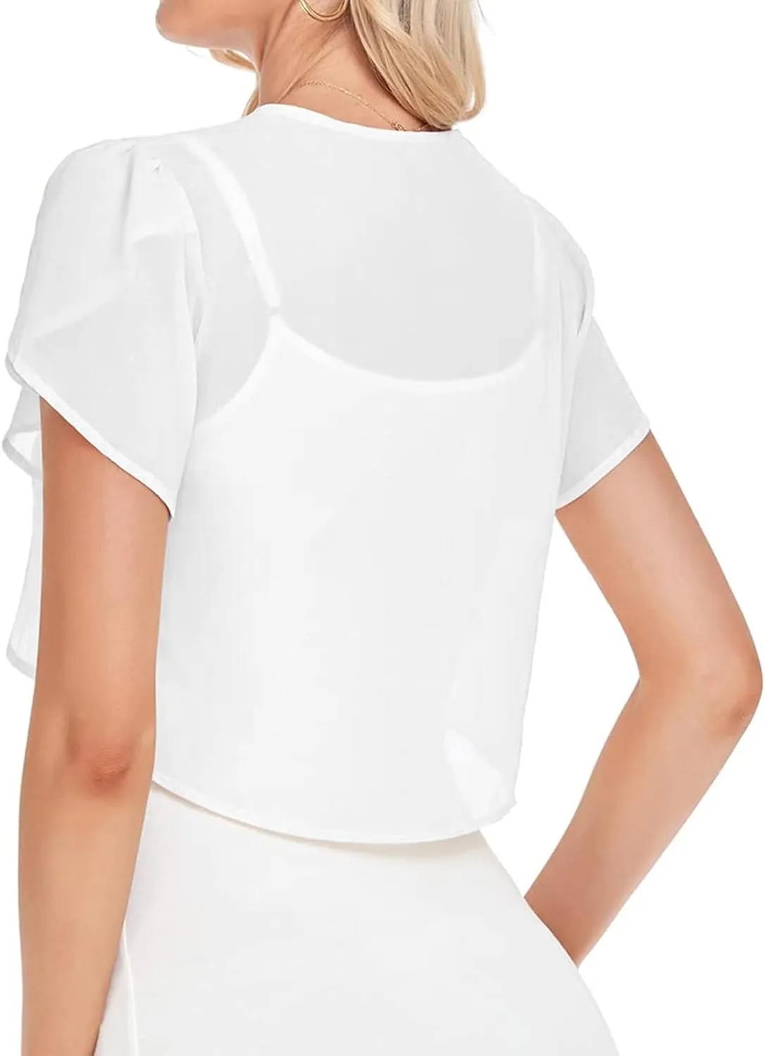 Womens Bolero Shrugs for Summer Dress Puff Short Sleeve Cropped Open Front Sheer Shawl Lightweight Chiffon Cardigans