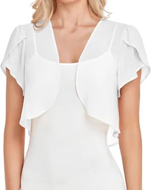 Womens Bolero Shrugs for Summer Dress Puff Short Sleeve Cropped Open Front Sheer Shawl Lightweight Chiffon Cardigans