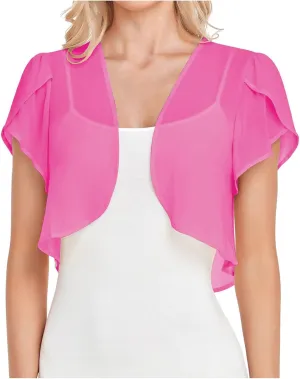 Womens Bolero Shrugs for Summer Dress Puff Short Sleeve Cropped Open Front Sheer Shawl Lightweight Chiffon Cardigans
