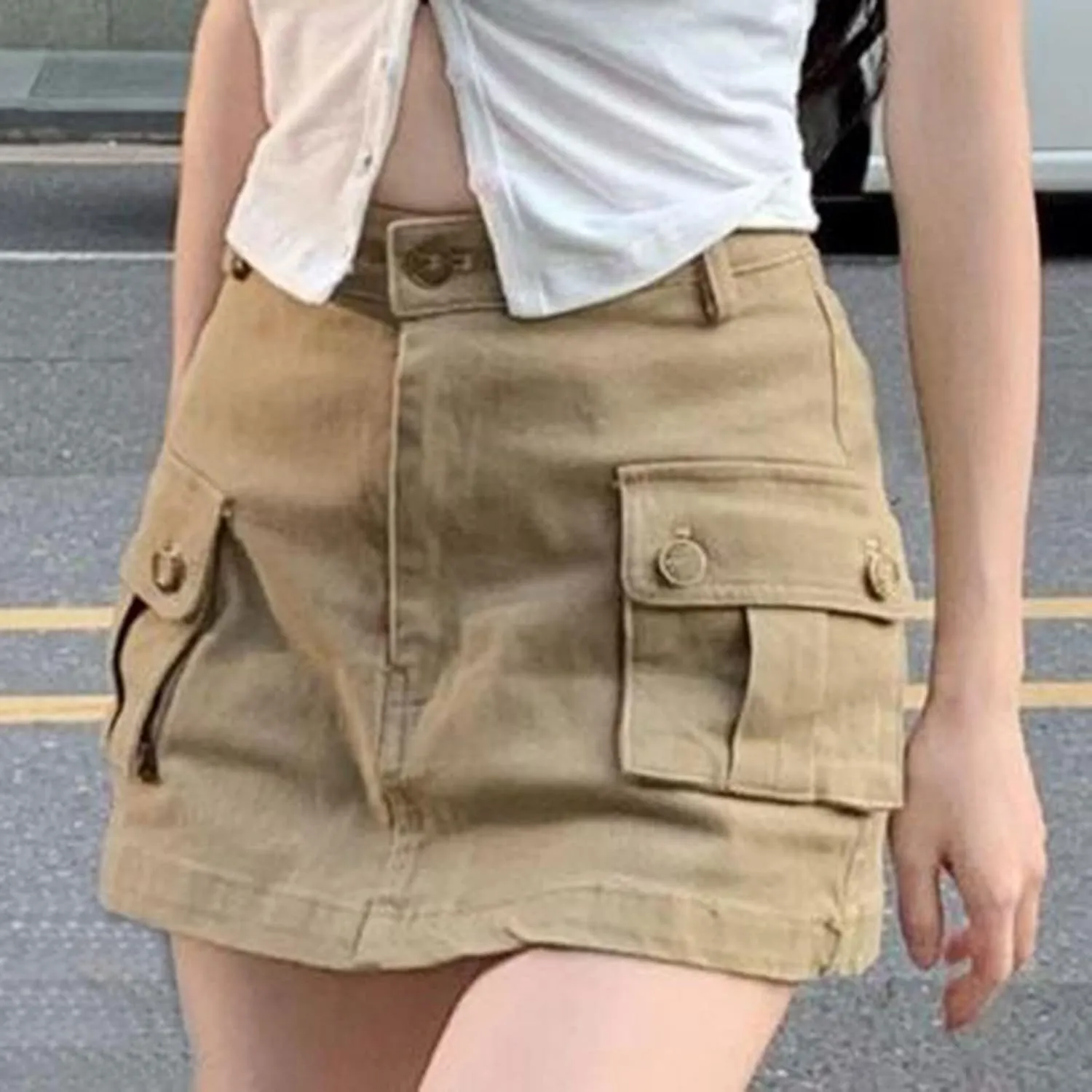 Women's Cargo Skirt Jean Skirt Mini Skirt Low Waist Pleated Short A Line Skater Skirt Casual Pencil Skirts Sexy
