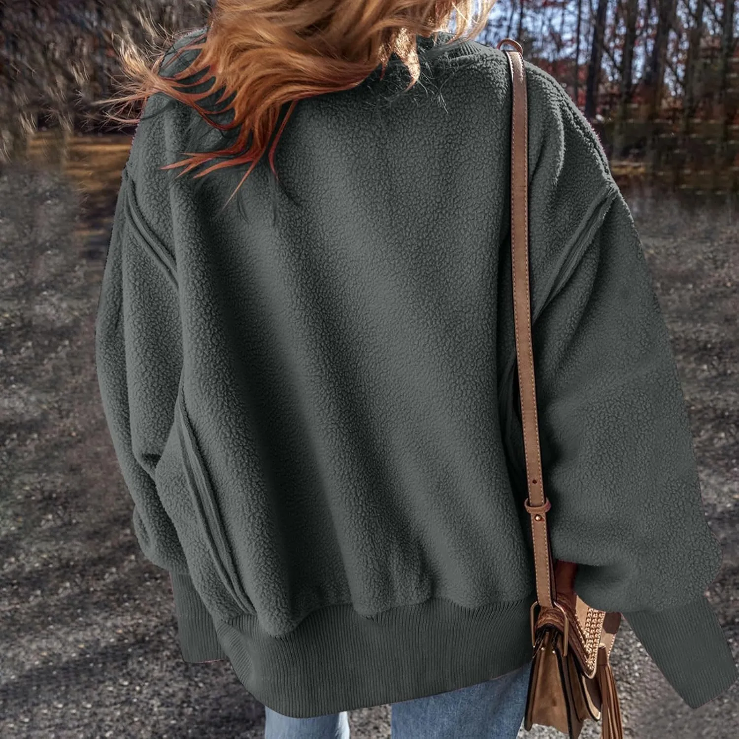 Womens Casual Crewneck Sweatshirt Fleece Long Sleeve Tops Oversized Pullover Winter Fashion Outfits Clothes 2024