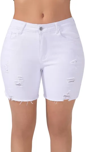 Women's Casual Summer Ripped High Waisted Denim Shorts Stretch Distressed Frayed Raw Hem Jean Shorts