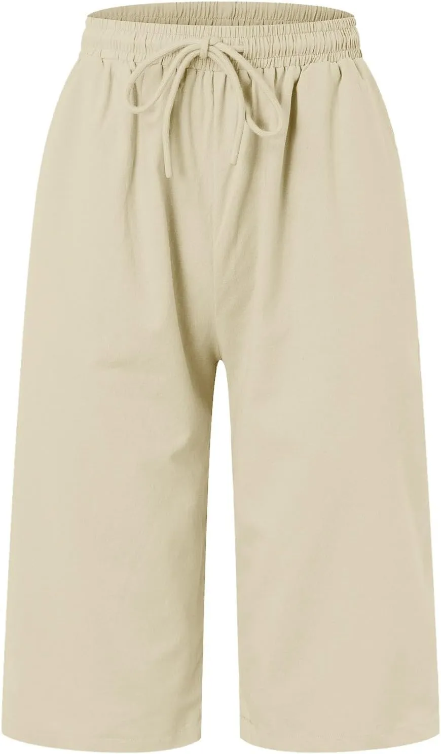 Women's Cotton Linen Bermuda Shorts,Linen Shorts for Women Knee Length Shorts Elastic Waist Summer Casual Shorts