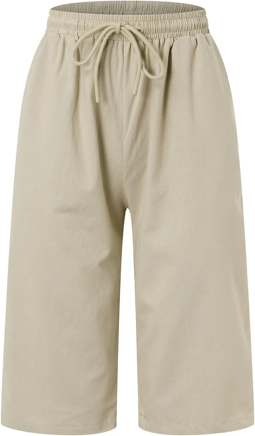 Women's Cotton Linen Bermuda Shorts,Linen Shorts for Women Knee Length Shorts Elastic Waist Summer Casual Shorts