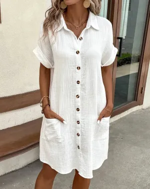 Women's Cotton Linen Fashion Designer Shirt Dresses (Midi)