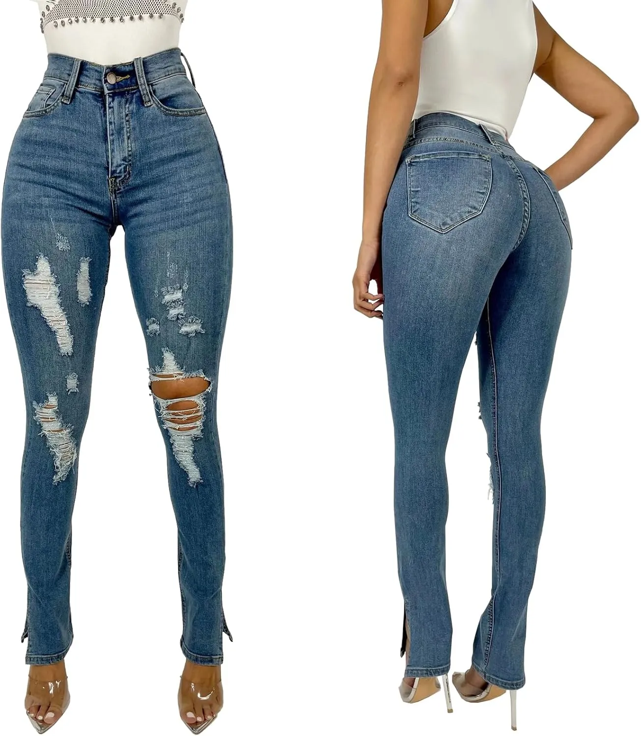 Womens Curvy High Rise Skinny Jeans Comfy Stretch Classic Jeans Pants