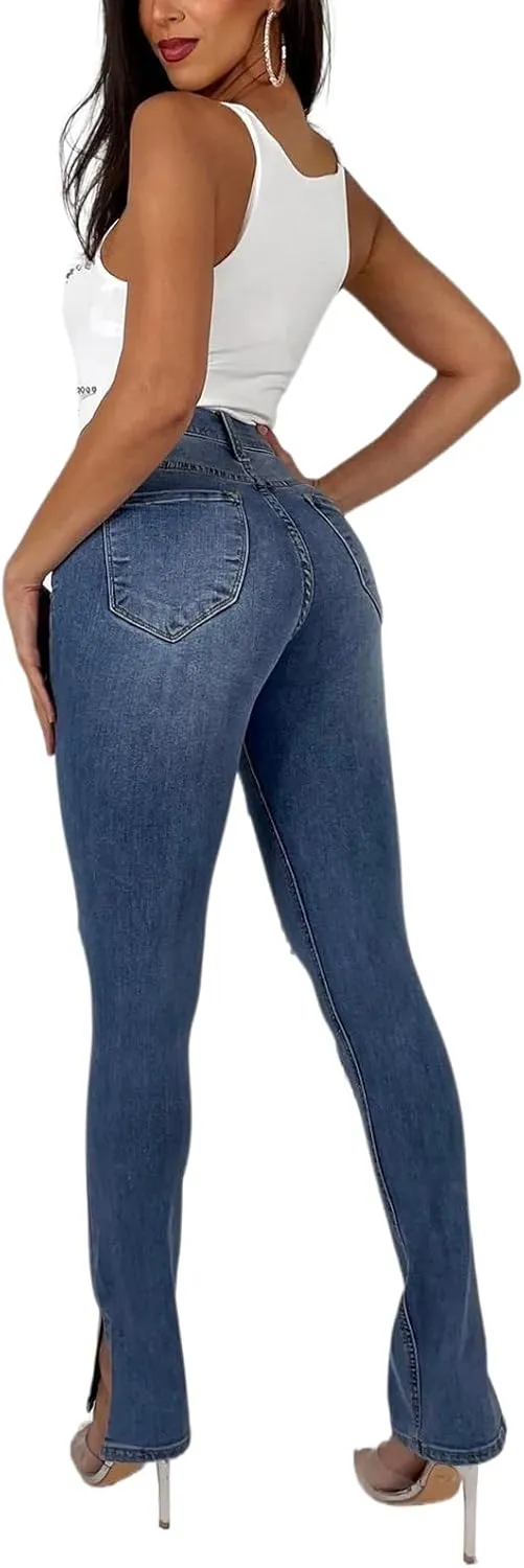 Womens Curvy High Rise Skinny Jeans Comfy Stretch Classic Jeans Pants