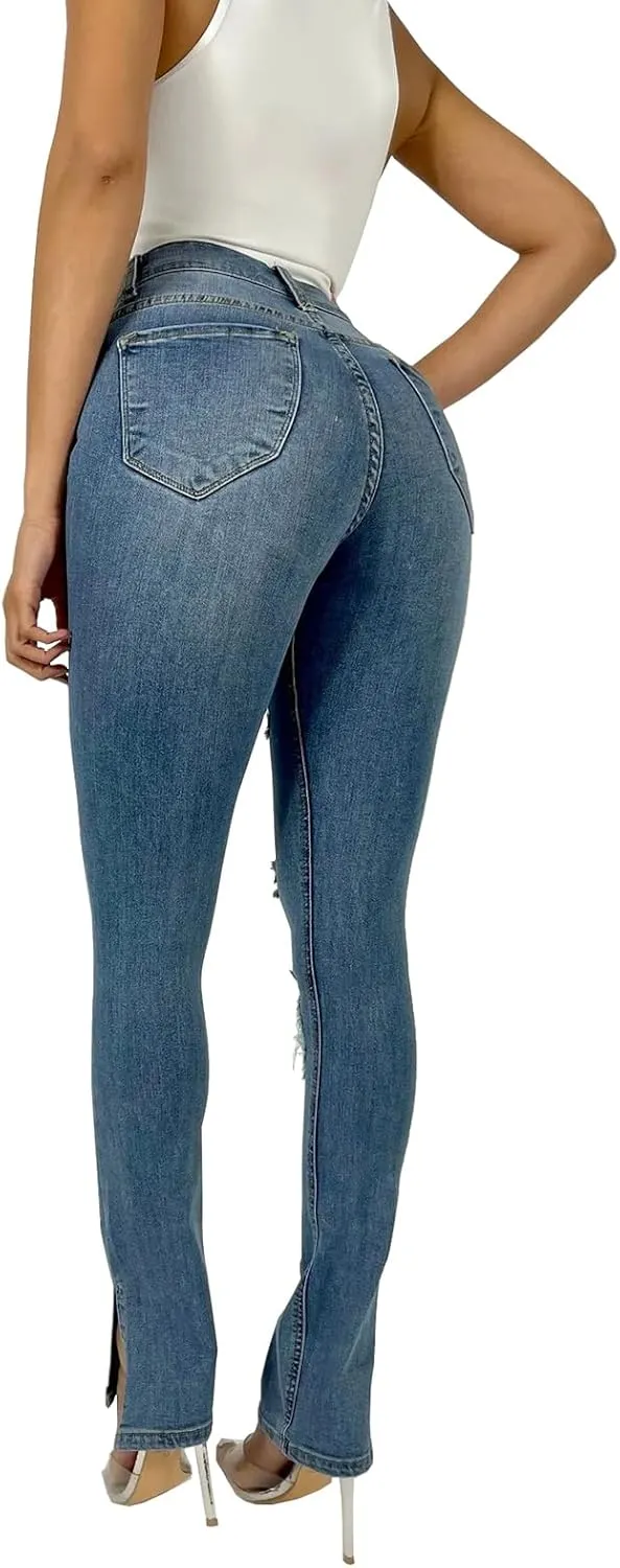 Womens Curvy High Rise Skinny Jeans Comfy Stretch Classic Jeans Pants