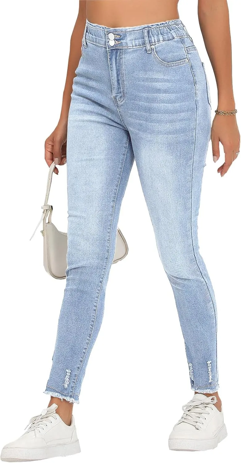 Womens Curvy High Rise Skinny Jeans Comfy Stretch Classic Jeans Pants