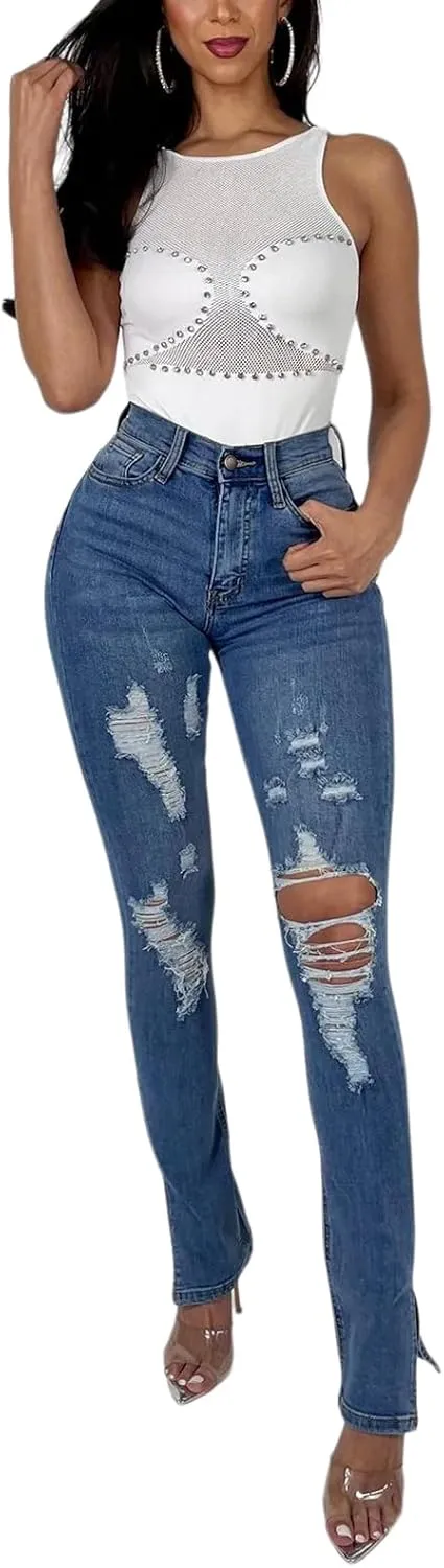 Womens Curvy High Rise Skinny Jeans Comfy Stretch Classic Jeans Pants