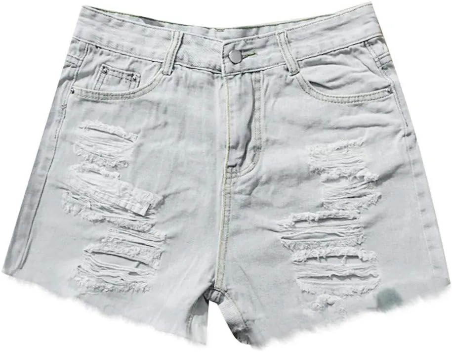 Women's Denim Shorts Fashionable High Waisted Stretchy Mom Jean Shorts Plain Color Frayed Hem Hot Shorts